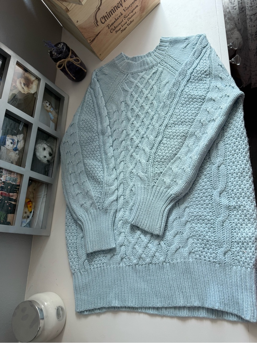 Light Blue Cable Knit Women's Sweater dress - Classic Cozy Style